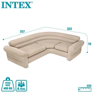 SETTLE IN WITH POPCORN AND A MOVIE -INTEX INFLATABLE CORNER LIVING ROOM NEUTRAL SECTIONAL SOFA.
