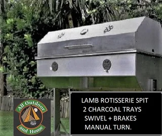 New To The Range - Large Grand 430 Stainless-steel Lamb Rotisserie Manual Turn Braai Spit.