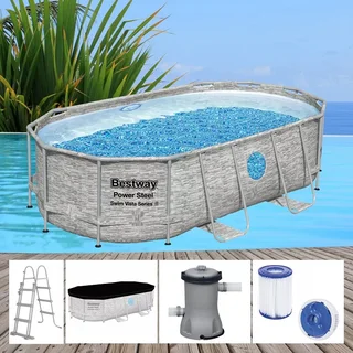 Summer Deals-bestway Power Steel Swim Vista Series 4.27m X 2.50m X 1.00m Oval Frame Pool Set.