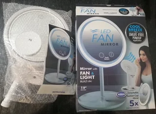 Rechargeable Touch Sensor LED Mirror with Fan – 20cm Diameter