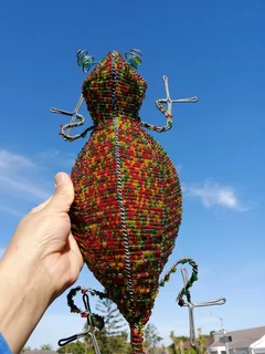 Vtg Beaded Gecko Light Wire Art 47cm L