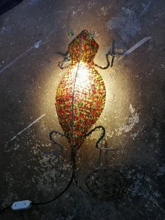Vtg Beaded Gecko Light Wire Art 47cm L