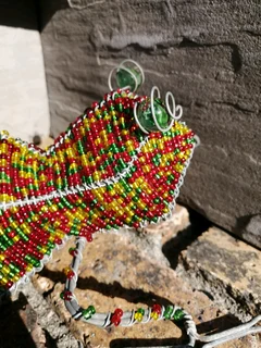 Vtg Beaded Gecko Light Wire Art 47cm L