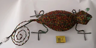 Vtg Beaded Gecko Light Wire Art 47cm L