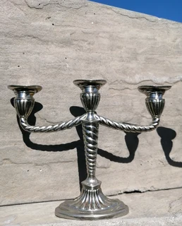 silverplate 3-arm slim candlestick holder 11cmH