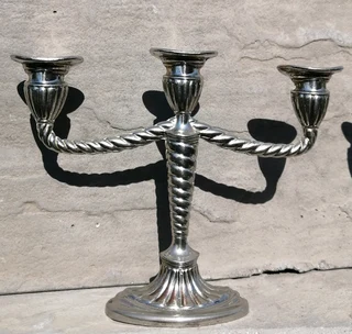 silverplate 3-arm slim candlestick holder 11cmH