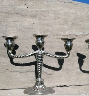 silverplate 3-arm slim candlestick holder 11cmH