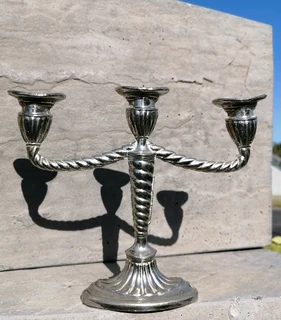 silverplate 3-arm slim candlestick holder 11cmH