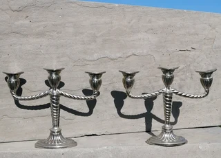 silverplate 3-arm slim candlestick holder 11cmH