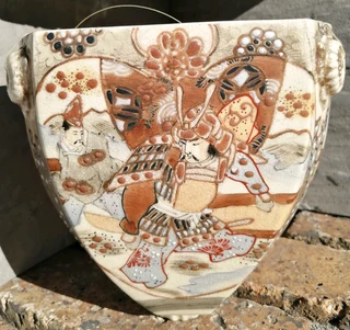 Rare Antique Satsuma Hanging Vase unusual Triangular style