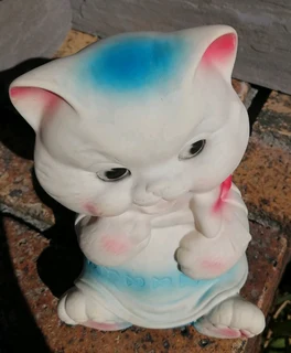 1960s Vtg Large Laughing Cat Bow Tie Rubber Squeaky Toy