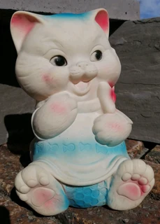 1960s Vtg Large Laughing Cat Bow Tie Rubber Squeaky Toy