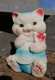 1960s Vtg Large Laughing Cat Bow Tie Rubber Squeaky Toy