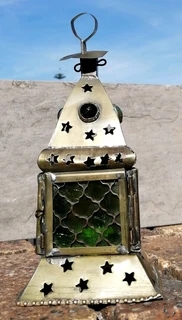 vtg Brass Glass Eye Stars Lantern