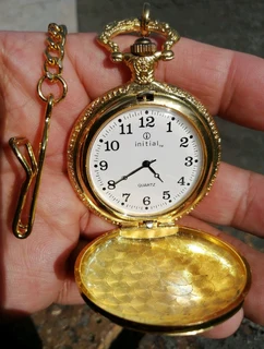 Gold Tone Pocket Watch Quartz - New Battery - Working