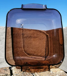 Vintage Rare Pyrex England Amber Square Casserole with &#39;drop&#39; handles