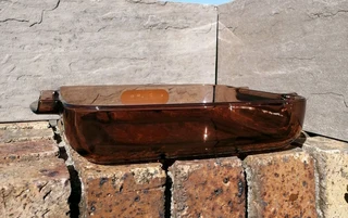 Vintage Rare Pyrex England Amber Square Casserole with &#39;drop&#39; handles