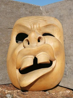 Hand Carved Theatre Mask Wood 18.1 x 14.5 cm