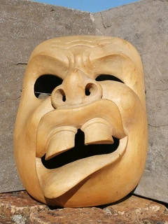 Hand Carved Theatre Mask Wood 18.1 x 14.5 cm