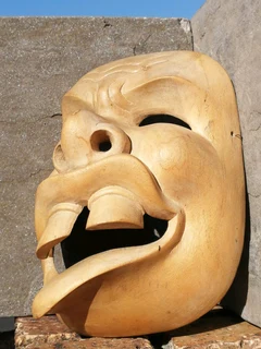 Hand Carved Theatre Mask Wood 18.1 x 14.5 cm