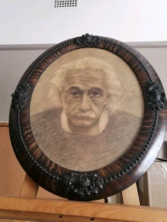 Vtg Oval Frame w/ Einstein direct Print on Board