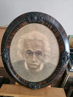 Vtg Oval Frame w/ Einstein direct Print on Board