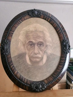 Vtg Oval Frame w/ Einstein direct Print on Board