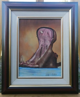 Lesley Alistoun Oil on Board Hippopotamus