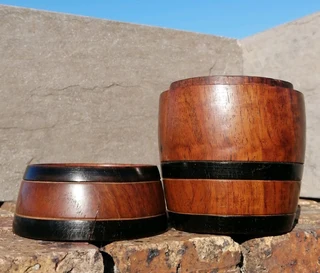 Vtg Lidded Decor Barrel Solid Wood Baby Barrel Storage Jar 13 cm H