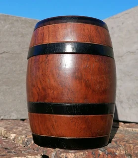 Vtg Lidded Decor Barrel Solid Wood Baby Barrel Storage Jar 13 cm H
