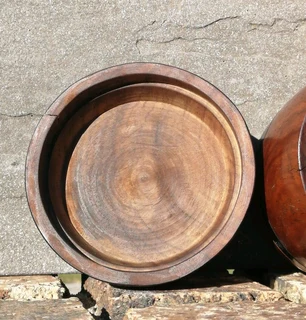 Vtg Lidded Decor Barrel Solid Wood Baby Barrel Storage Jar 13 cm H