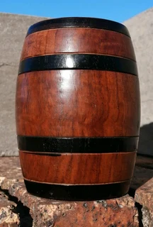 Vtg Lidded Decor Barrel Solid Wood Baby Barrel Storage Jar 13 cm H