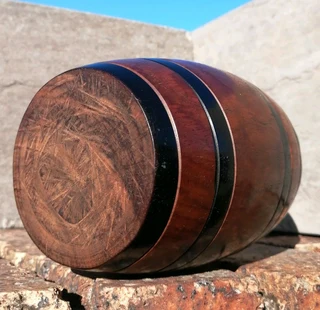 Vtg Lidded Decor Barrel Solid Wood Baby Barrel Storage Jar 13 cm H