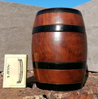 Vtg Lidded Decor Barrel Solid Wood Baby Barrel Storage Jar 13 cm H