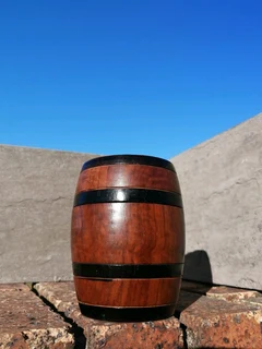 Vtg Lidded Decor Barrel Solid Wood Baby Barrel Storage Jar 13 cm H