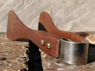 Vtg Wood Tongs w/Brass &amp; Stainless steel