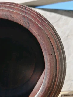 Vtg Ribbed Wood Candy Jar Lidded