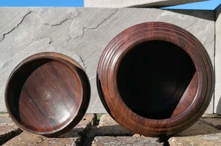 Vtg Ribbed Wood Candy Jar Lidded