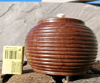 Vtg Ribbed Wood Candy Jar Lidded