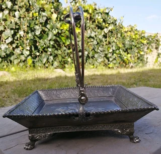 Embossed Handled Floral Wedding Basket - Victorian -Quadruple Silver Plated