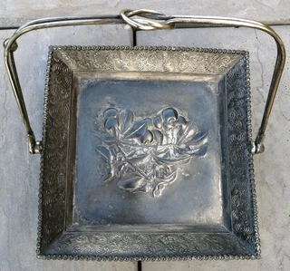 Embossed Handled Floral Wedding Basket - Victorian -Quadruple Silver Plated