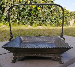 Embossed Handled Floral Wedding Basket - Victorian -Quadruple Silver Plated