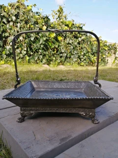 Embossed Handled Floral Wedding Basket - Victorian -Quadruple Silver Plated