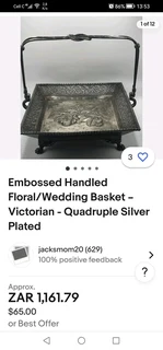 Embossed Handled Floral Wedding Basket - Victorian -Quadruple Silver Plated