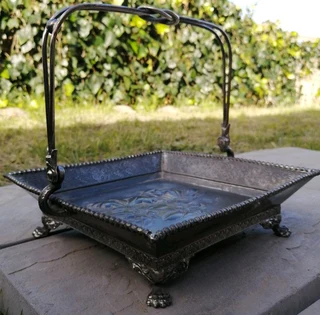 Embossed Handled Floral Wedding Basket - Victorian -Quadruple Silver Plated