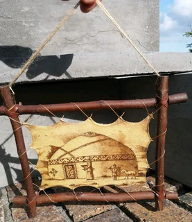 Kazakh Painting in Twig Stretcher Signed