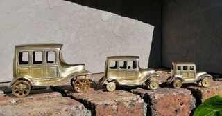 Vtg Set Brass Cars Antique Style