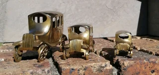Vtg Set Brass Cars Antique Style