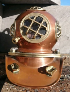 Vtg Submariner 70s Brass Copper Glass Divers Helmet Mini Version Décor