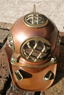 Vtg Submariner 70s Brass Copper Glass Divers Helmet Mini Version Décor